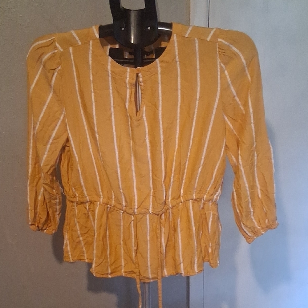 Como Black Yellow Striped Peplum Blouse Size M - Picture 2 of 4